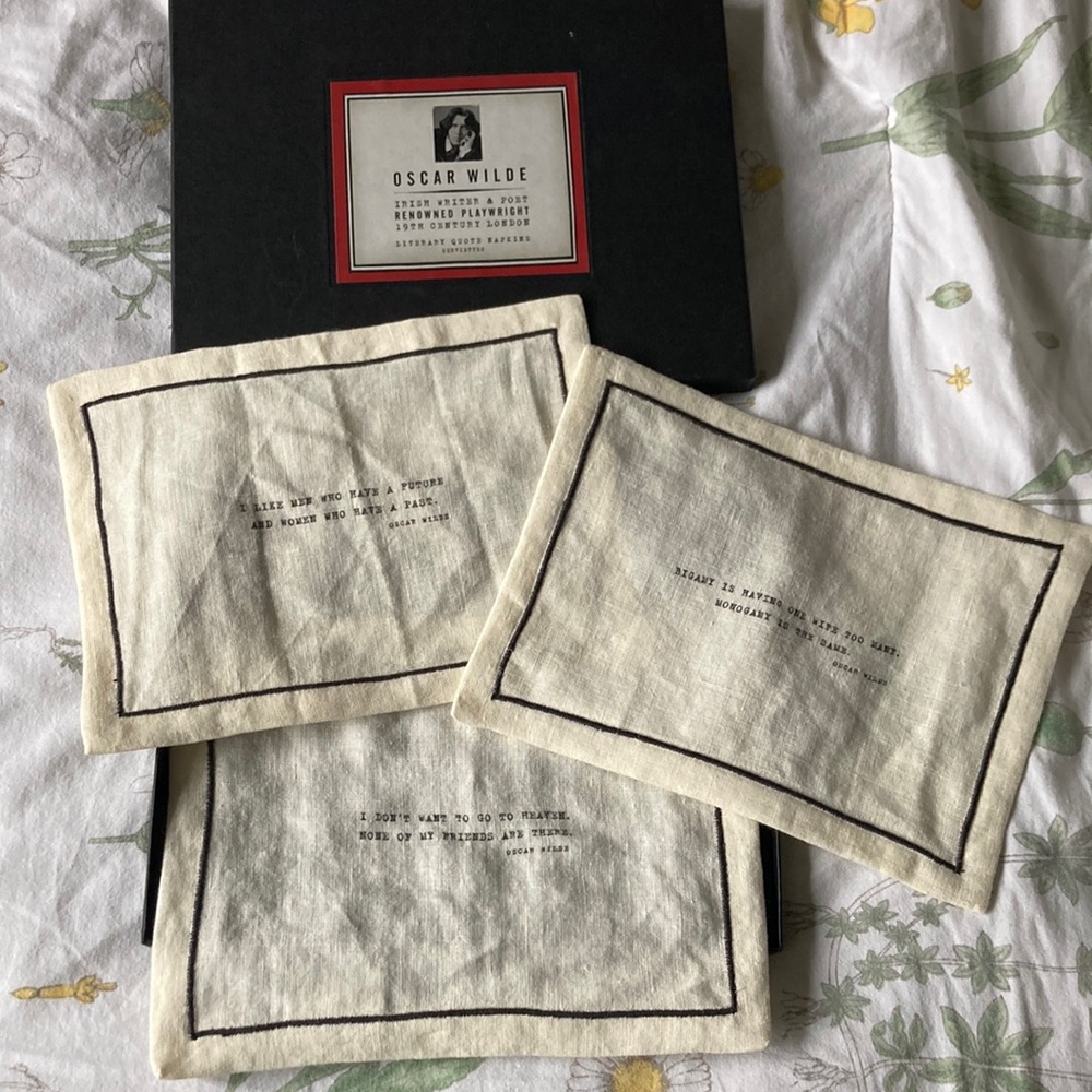 Restoration Hardware Oscar Wilde Literary Quotes: 3 Napkin Set